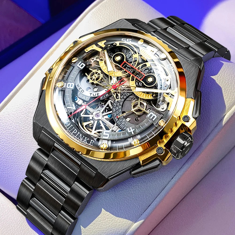 "OUPINKE 3266 Original Men's Watch – Luxury Italian Designer Collaboration with High-Quality Hollow Automatic Mechanical Movement