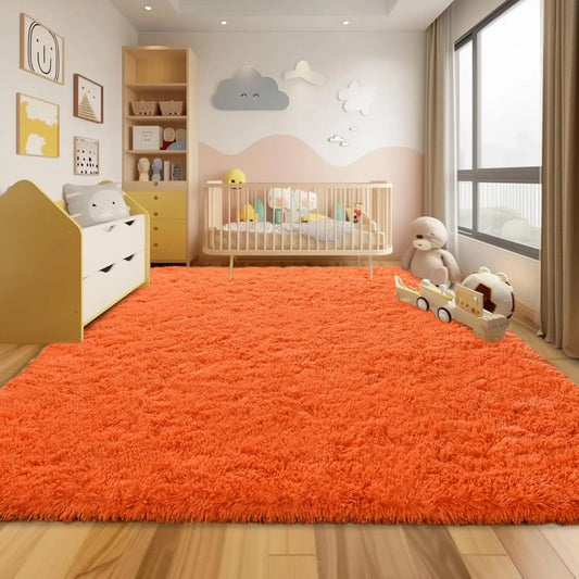 Cozy & Stylish: Ultra-Soft 8x10 Fluffy Orange Shag Area Rug for Bedrooms & Living Rooms