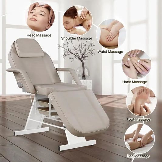 Adjustable 73" Facial Massage & Tattoo Chair with Matching Stool – Professional Salon & Spa Station