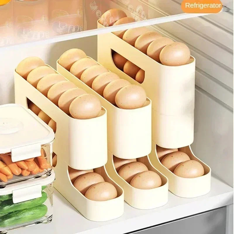 Automatic Rolling Egg Storage Box – 2 to 4 Layer Slide Organizer for Fridge & Side Door Storage