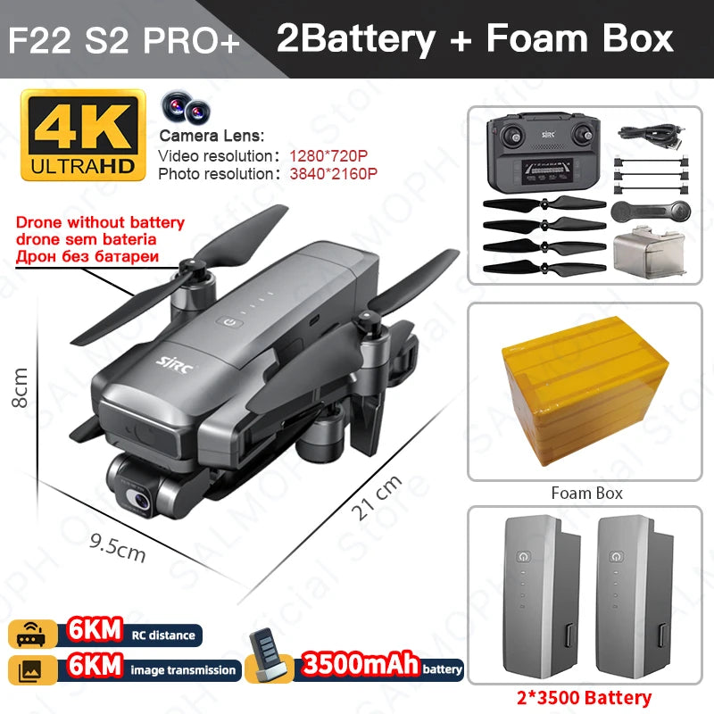 Experience Precision: SJRC F22 S2 PRO+ Drone with 4K EIS, GPS, 6KM Range, Obstacle Avoidance, and 40-Min Flight Time