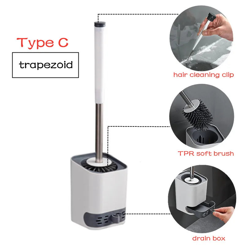3-in-1 Silicone Toilet Brush Set with Wall & Floor Stand – Sleek, Space-Saving Cleaning Solution