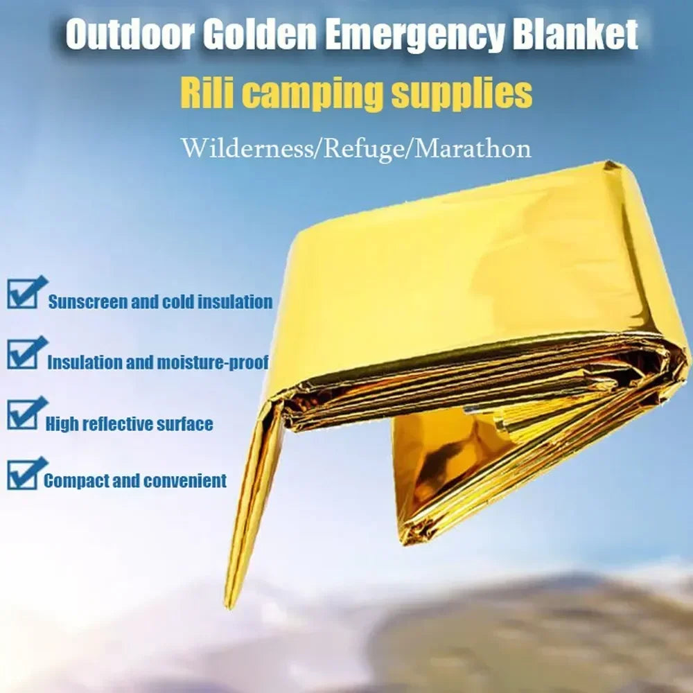 Emergency Thermal Poncho Blanket – Lightweight, Water-Resistant, Windproof Sunshade, Reusable First Aid Mat for Camping