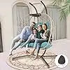 Double Swing Egg Chair with Stand – 2-Person Rattan Loveseat for Outdoor/Indoor Patio or Bedroom (Gray & Turquoise)