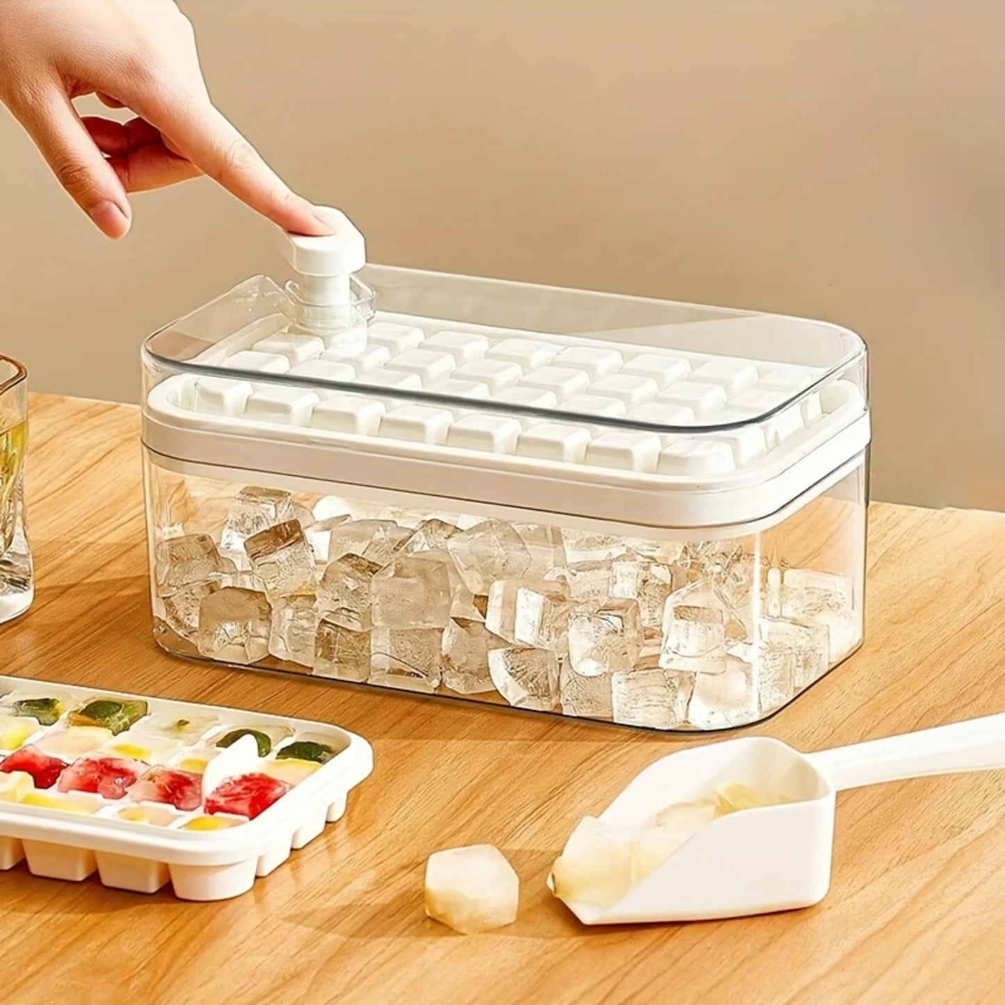 Silicone Ice Cube Tray with Lid & Bin – One-Press Release Design for Easy Demolding, DIY Ice Maker Mold for Kitchen Use