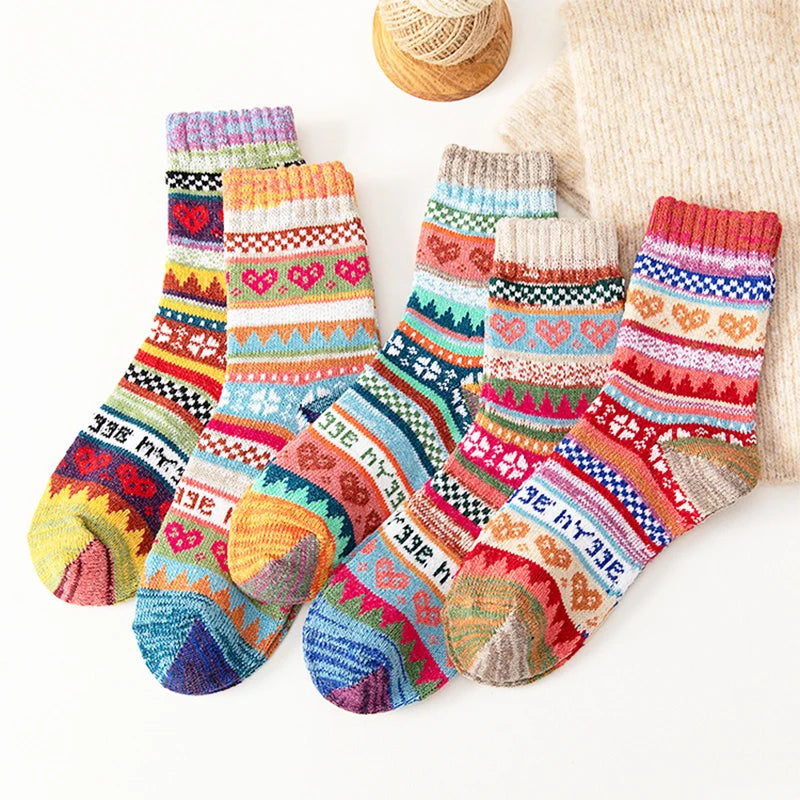 5 Pairs Women’s Autumn Winter Warm Thick Socks – Soft, Cozy, Retro Mid-Calf Socks