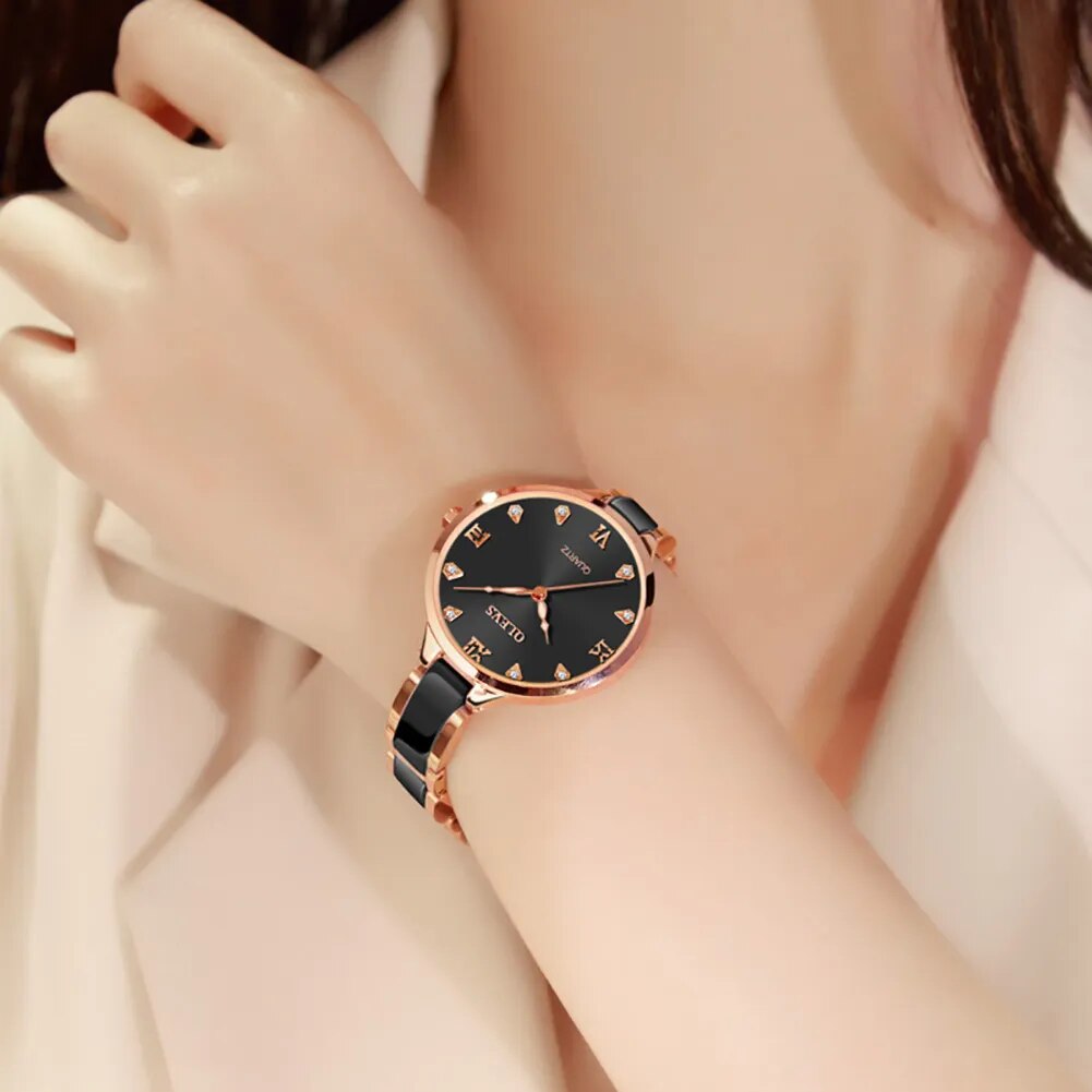 OLEVS Quartz Women's Watch: Elegant Ceramic Strap, Japan Movement, 30M Waterproof - The Perfect Valentine's Day Gift for Her