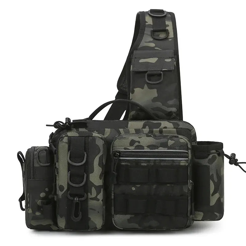Fishing Tackle Backpack with Rod Holder – Multi-Functional Gear Bag with Lure Boxes & Sling Strap for Men