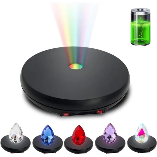 Motorized 360° Rotating Display Stand with LED Light – 10" Turntable for Product Photography & Showcases (55 lbs Load)