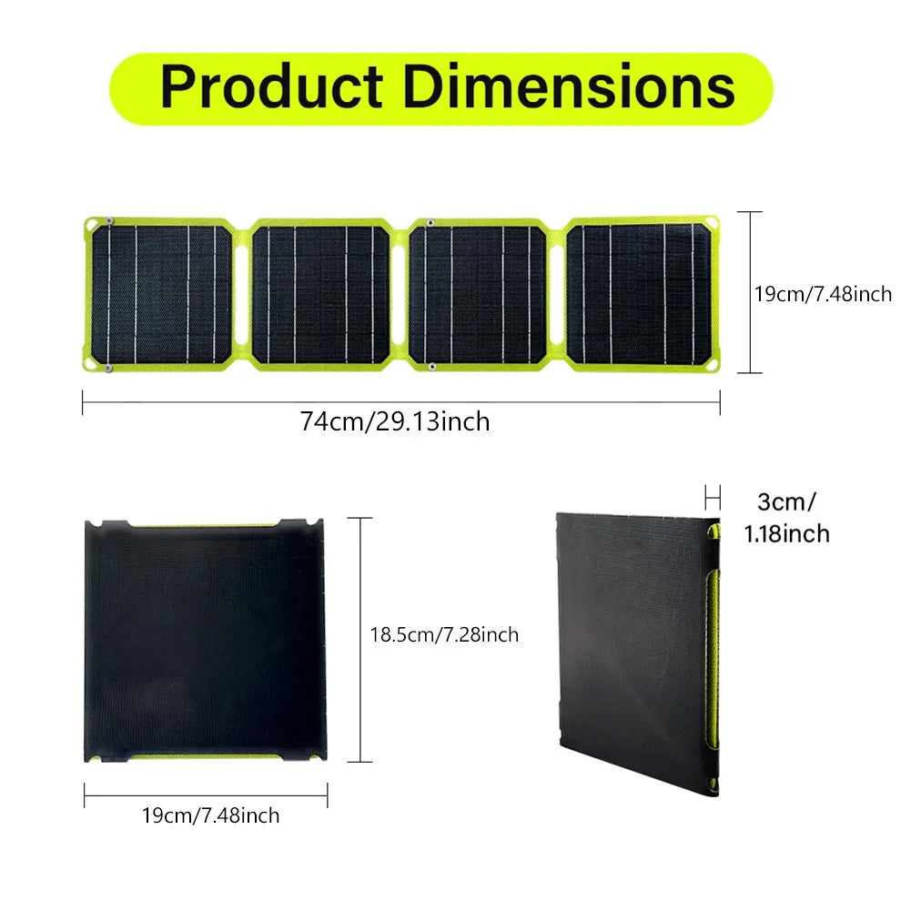 30W/40W Portable Foldable Solar Charger – IP67 Waterproof with USB-A, Type-C, and DC Output for 5V Battery and Phone Charging