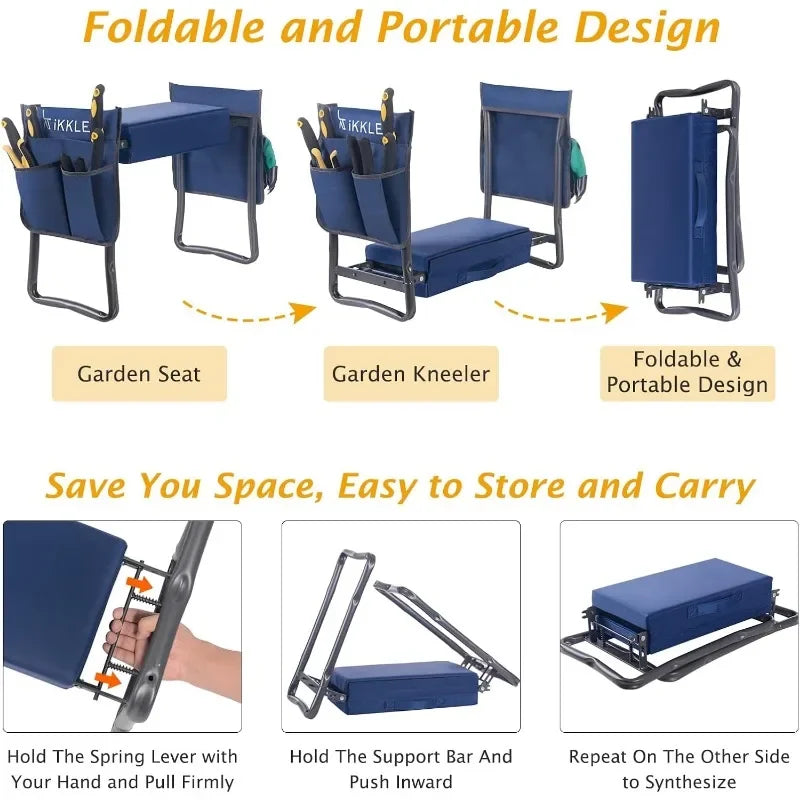 Heavy-Duty Garden Kneeler & Seat – Patented Foldable Bench with Extra-Thick Detachable Kneeling Pad