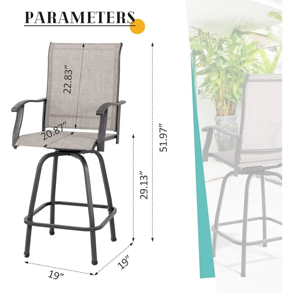 New 5-Piece Patio Swivel Bar Set – All-Weather Metal Textilene High Swivel Bar Stools (Set of 4) with Glass Bar Table