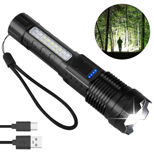 USB Rechargeable LED Flashlight – Ultra Bright Waterproof Tactical Light with Focus Zoom for Outdoor Use