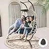 Double Swing Egg Chair with Stand – 2-Person Rattan Loveseat for Outdoor/Indoor Patio or Bedroom (Gray & Turquoise)