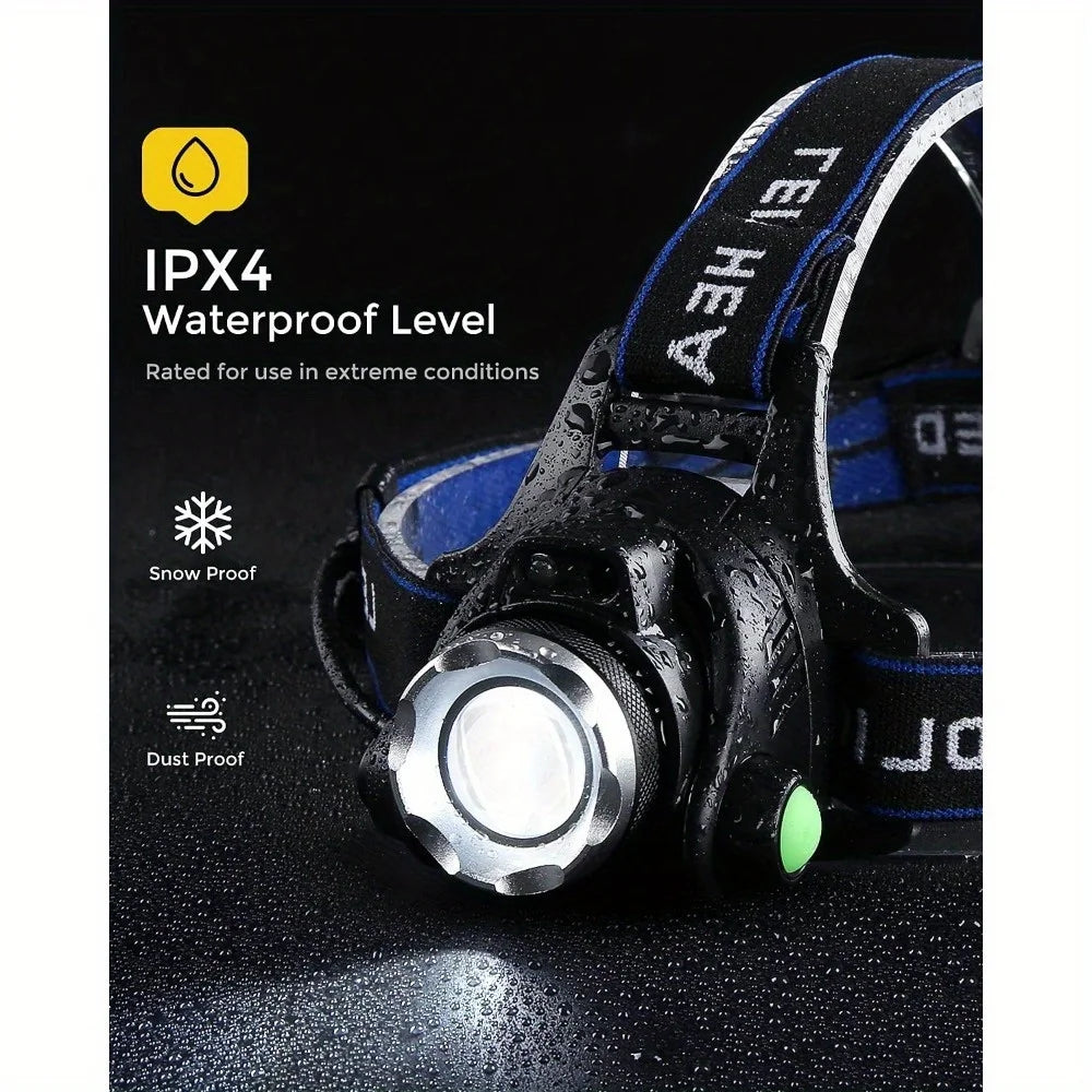 Headlamp Flashlight – USB Rechargeable LED Head Lamp, IPX4 Waterproof T004 Headlight with 4 Modes and Adjustable Headband for Outdoor Adventures