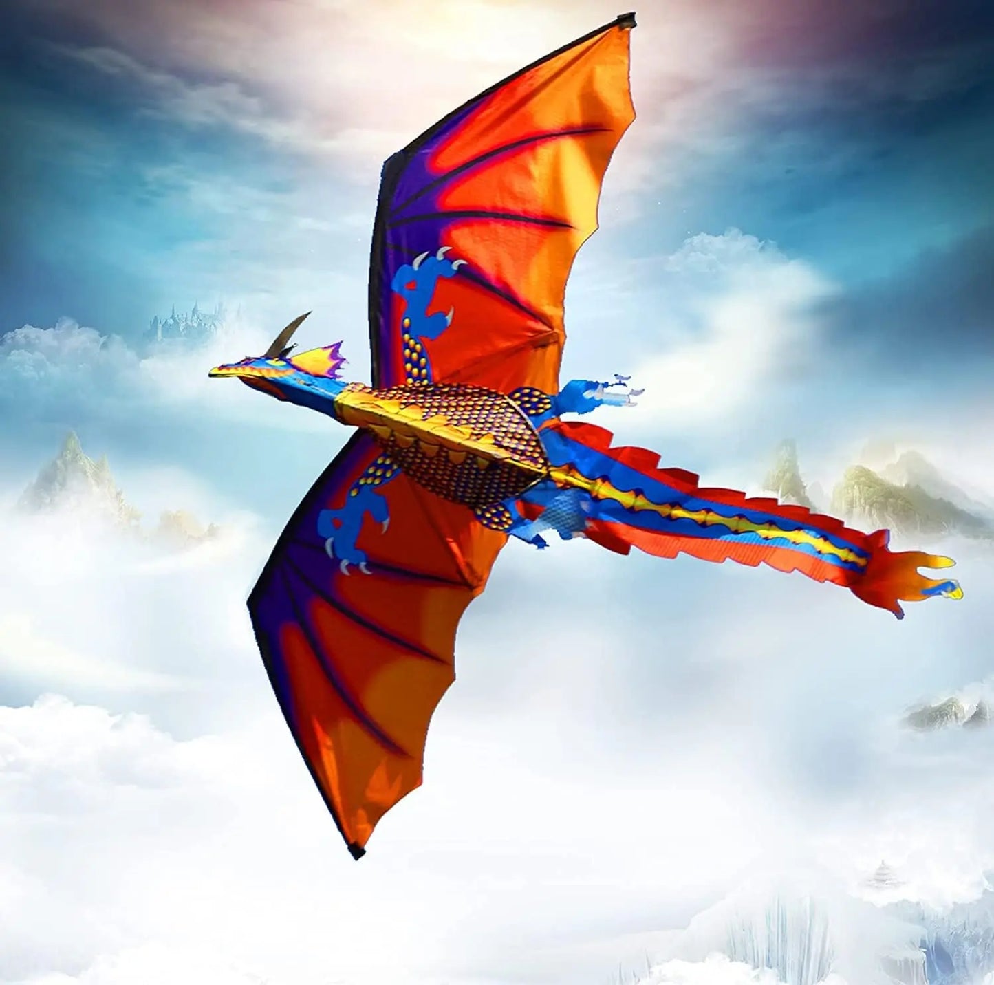 New High-Quality Classical Dragon Kite – 140cm x 120cm Single Line with Tail, Includes Handle and String, Great Flying Kite by Hengda