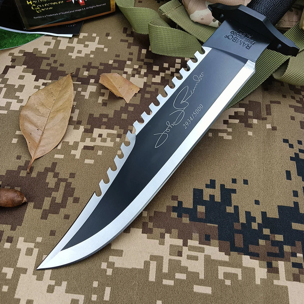 RAMBO II 9Cr18Mov Blade Camping Knife, Multifunctional Straight Pocket Knife, High Hardness Blade, Wilderness Tactical Knives
