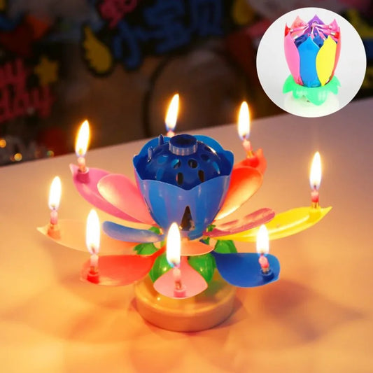 Rotating Lotus Musical Birthday Candle – Singing Flower Cake Topper with Sparkling Display
