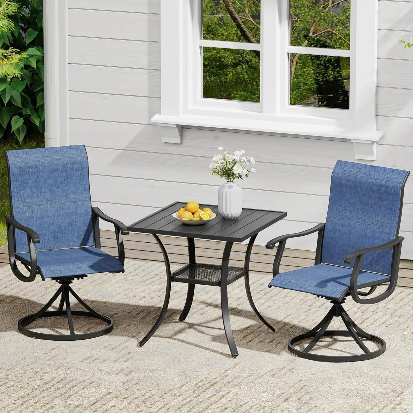 6-Piece Outdoor Patio Dining Set – Swivel Chairs & Rectangular Table with Built-In Storage Shelf