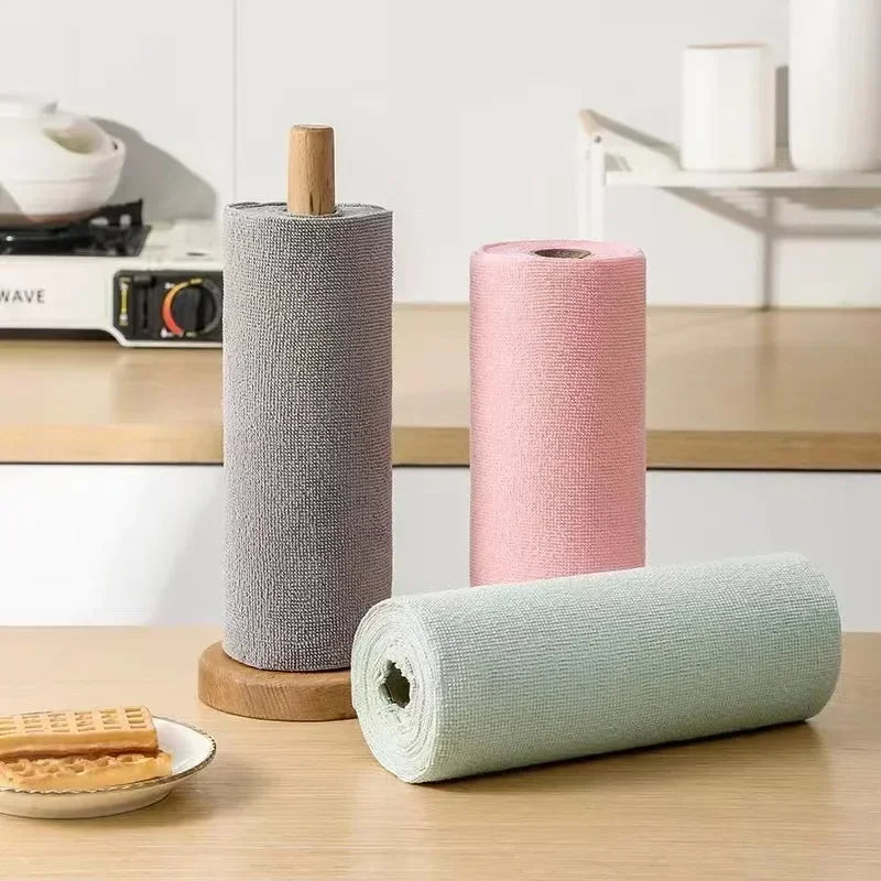 Reusable Microfiber Cleaning Cloth Roll – 20-Sheet Washable Kitchen Towels for Dishes & Household Use