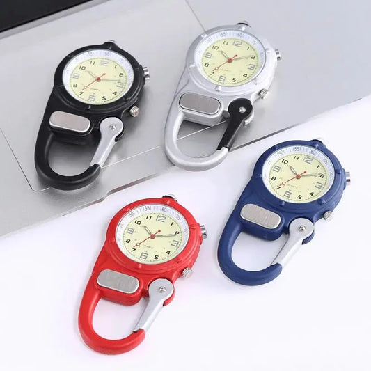 Carabiner Clip Watch with LED Light – Portable Outdoor Nurse Fob Watch for Climbing, Mountaineering & Sports