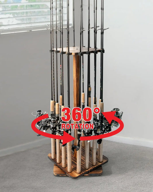 360-Degree Rotating Fishing Rod Holder Rack for Garage, Floor Stand Holds up to 16 Poles