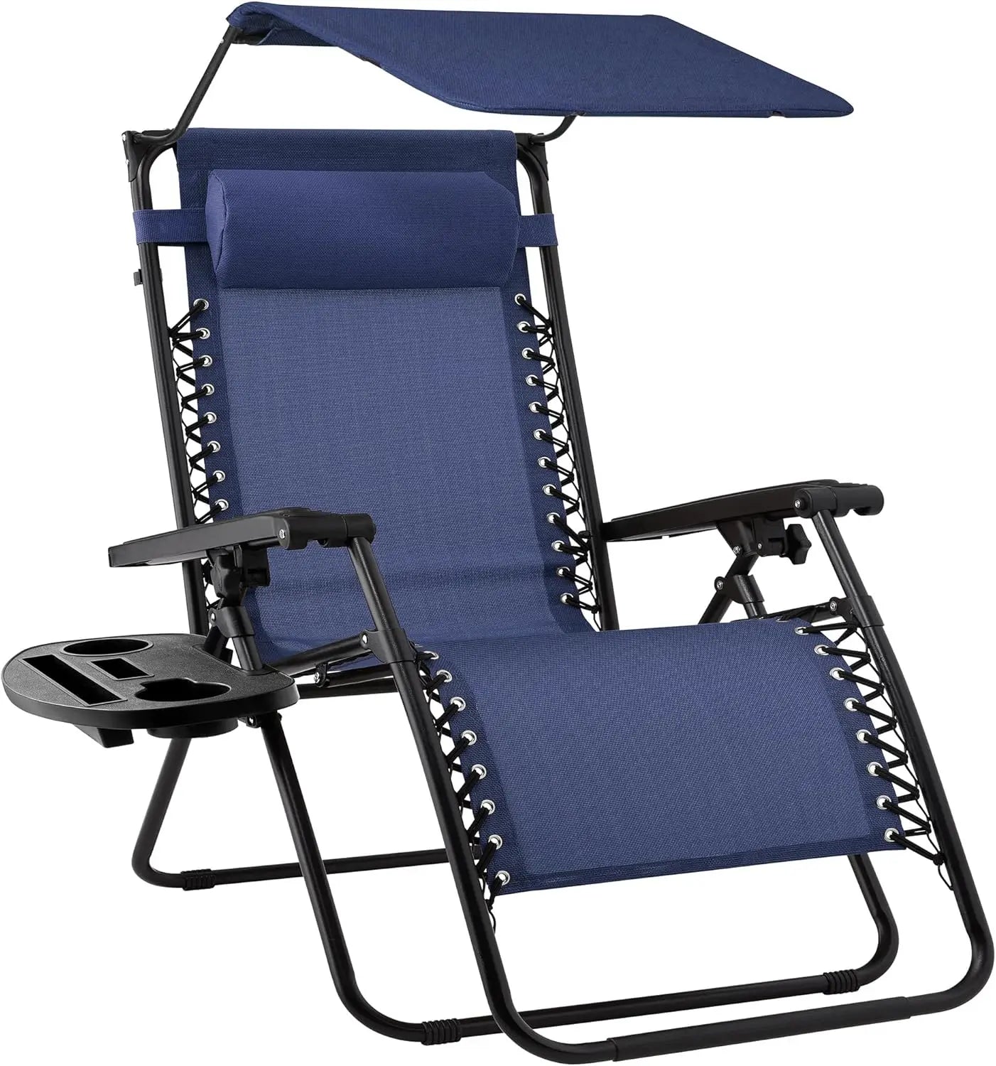 Folding Zero Gravity Recliner Chair – Outdoor Patio Lounge with Adjustable Canopy, Headrest & Side Tray