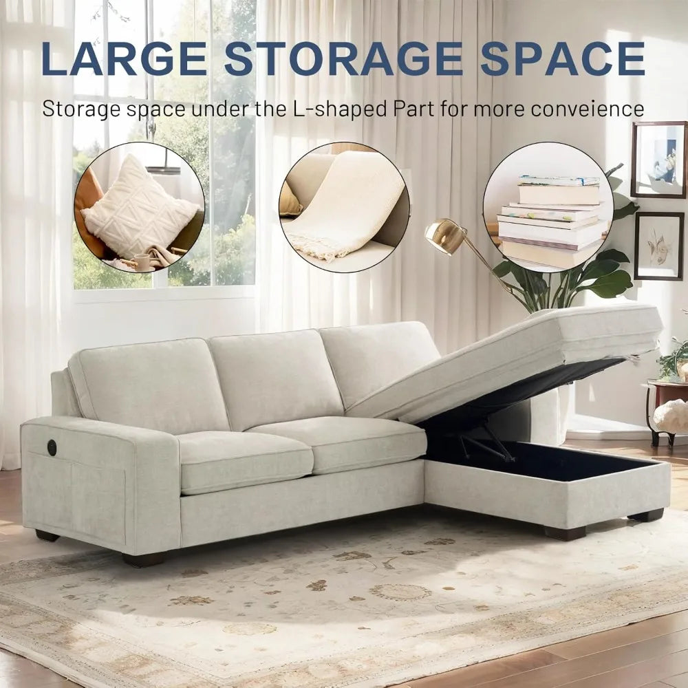 99" Modern Reversible Sectional Sofa with Chaise and Storage – L-Shaped Chenille Fabric Couch for Living Room