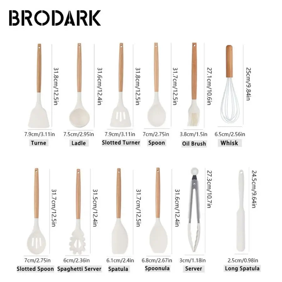 44-Piece Premium Silicone Kitchen Utensil Set – Heat-Resistant Cooking Tools with Wooden Handles & Knife