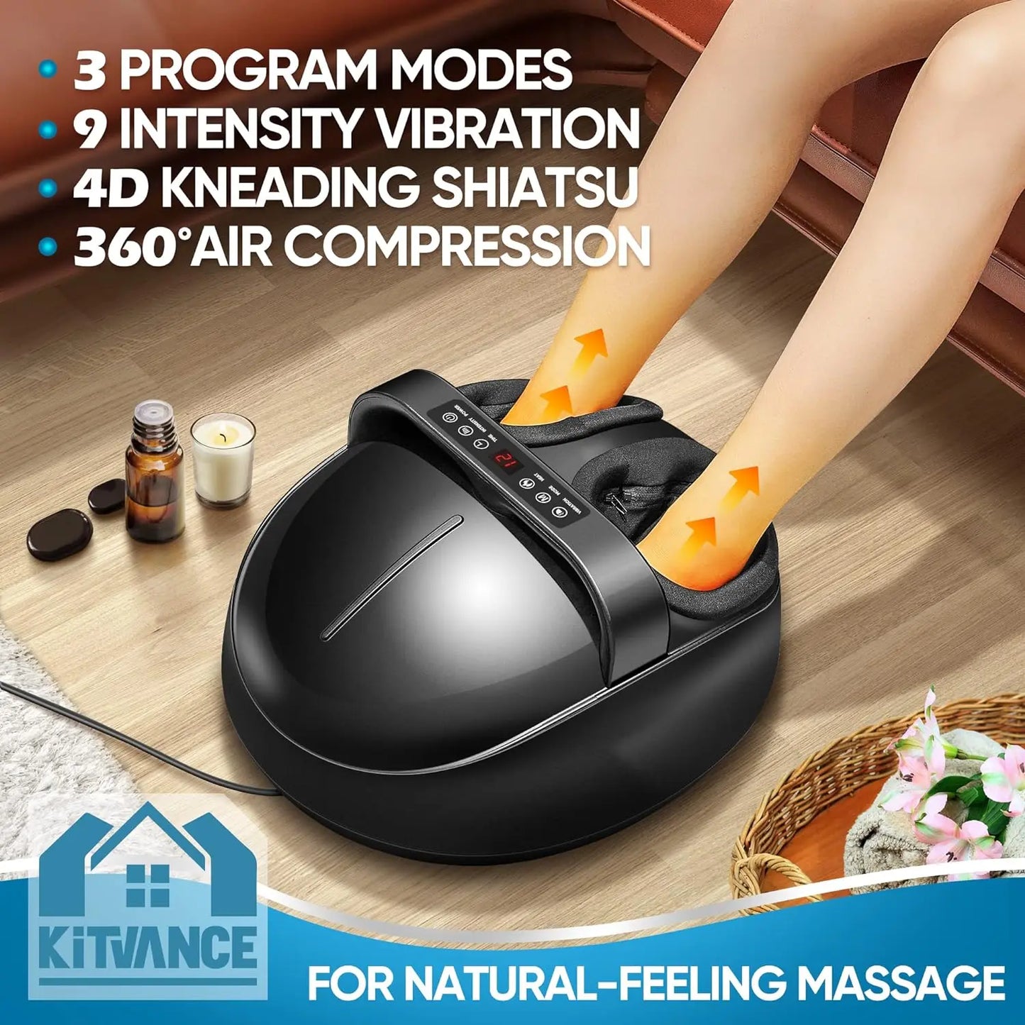 Electric Foot Massager: Heating Therapy, Hot Compression, Shiatsu Kneading Roller for Muscle Relaxation and Pain Relief