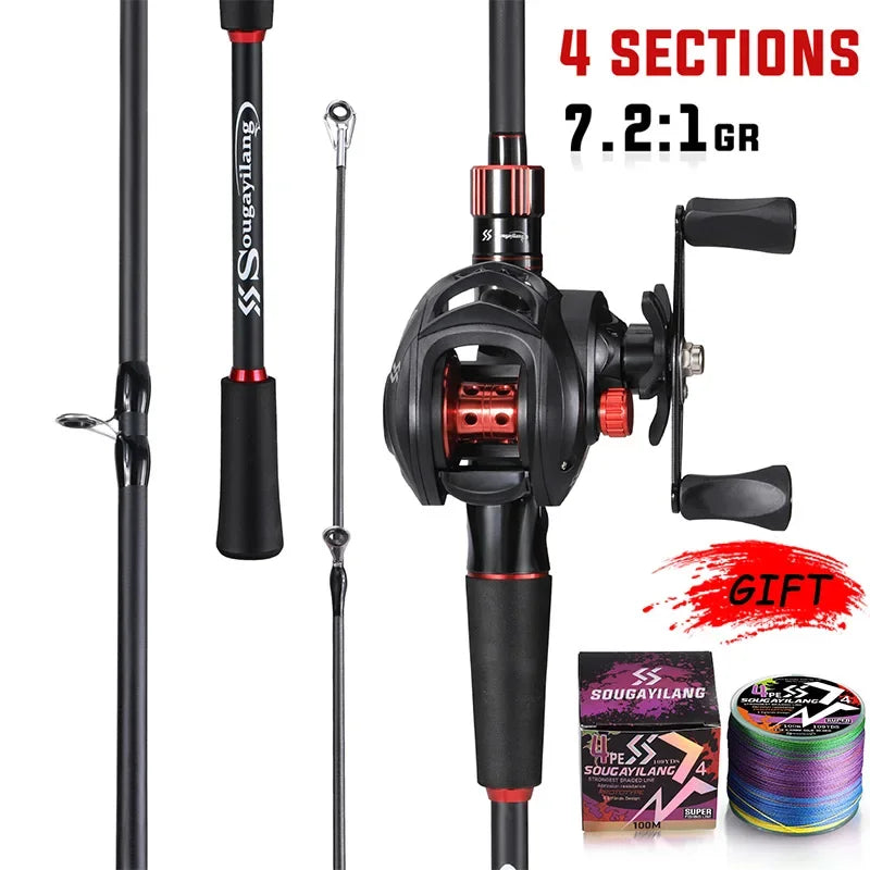 Sougayilang Carbon Fiber Fishing Rod and Baitcasting Reel Combo - 1.8~2.1m Casting Rod with 7.2:1 Gear Ratio and 10kg Max Drag for Bass Fishing