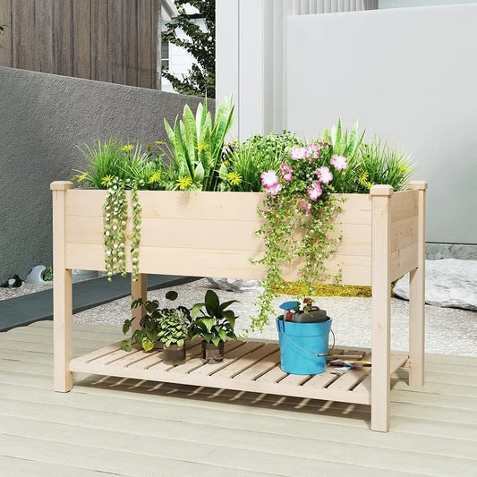 Outdoor Raised Garden Bed - Elevated Wood Planter Box for Vegetables and Flowers, Reinforced and Spacious