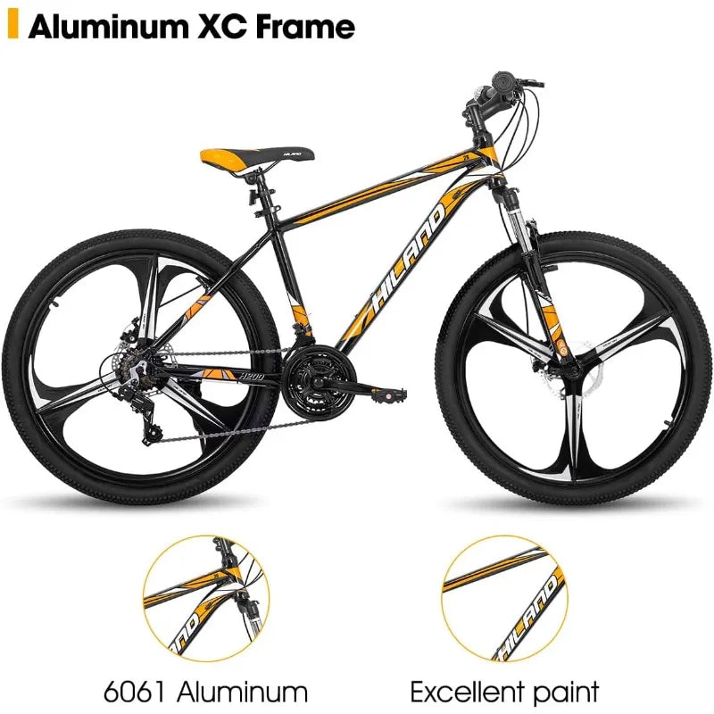 HILAND 26-Inch Mountain Bike – 21-Speed Aluminum Frame with Disc Brakes & Multi-Spoke Wheel Options