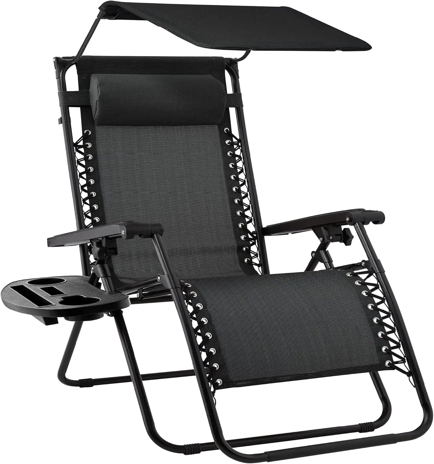 Folding Zero Gravity Recliner Chair – Outdoor Patio Lounge with Adjustable Canopy, Headrest & Side Tray