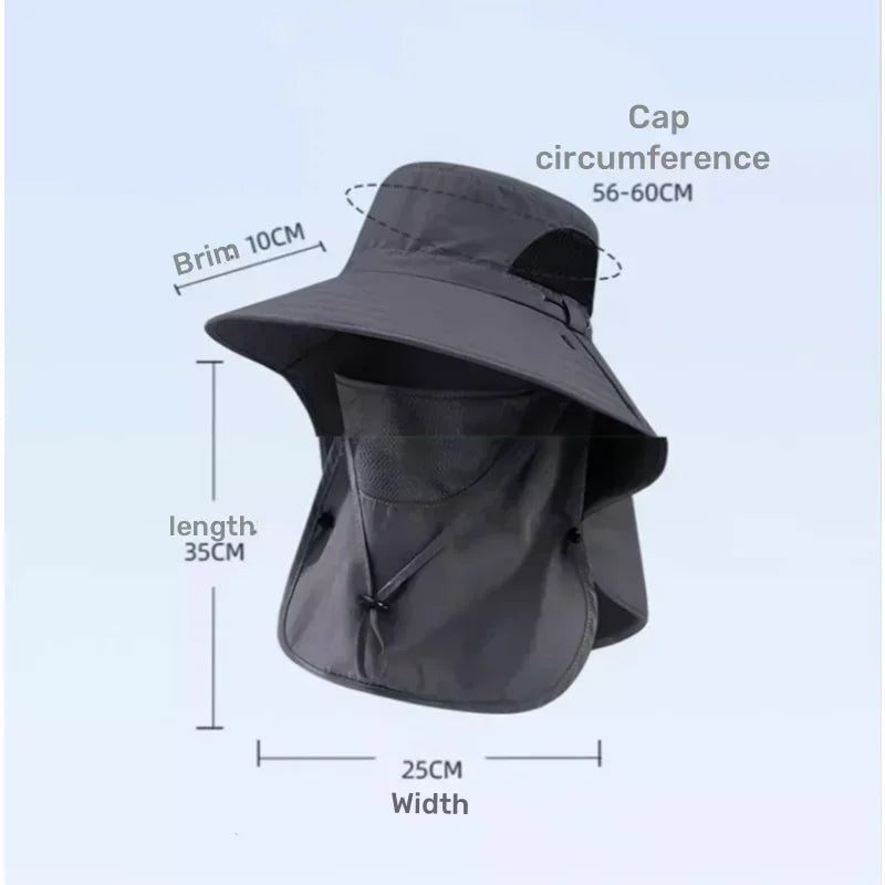 UPF 50+ Wide-Brim Outdoor Fishing Hat with Removable Neck & Face Flap – Breathable Mesh Sun Protection