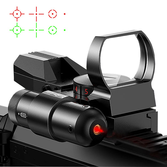 HD101B Tactical Red Dot Sight with Laser – 4 Reticle Holographic Scope for Hunting & Airsoft