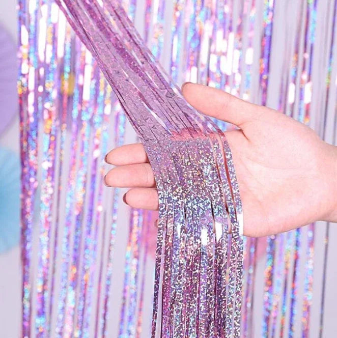 2-Pack Metallic Tinsel Fringe Curtains – 2x1M Glitter Party Backdrops for Birthday, Wedding, Bachelorette & Event Decor