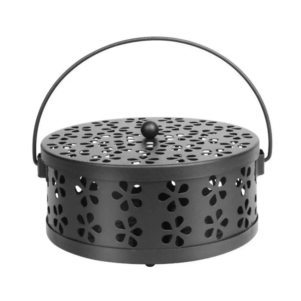 Portable Mosquito Coil Holder with Lid & Handle – Metal Incense Burner for Home, Patio & Camping Use