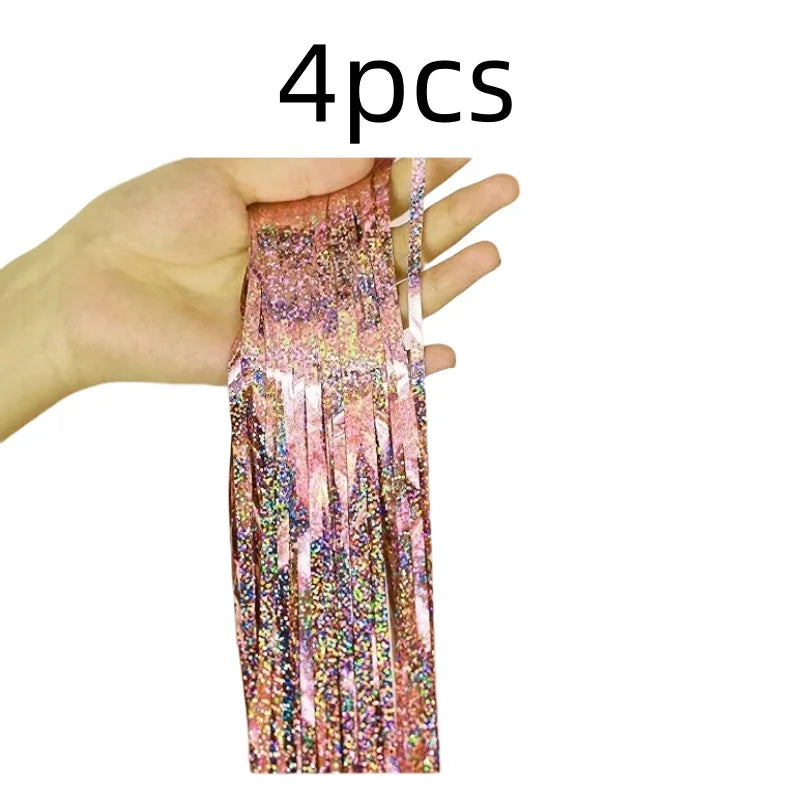 2-Pack Metallic Tinsel Fringe Curtains – 2x1M Glitter Party Backdrops for Birthday, Wedding, Bachelorette & Event Decor