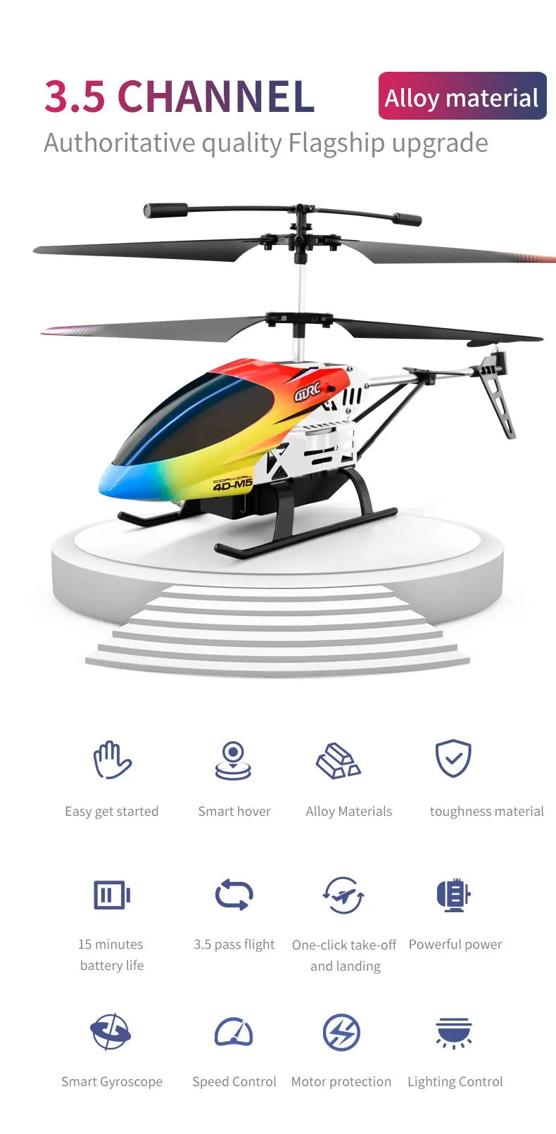 Enhanced M5 Remote Control Helicopter: Altitude Hold, 3.5 Channels, Gyro, LED Lights - Durable Airplane Drone Toy Gift