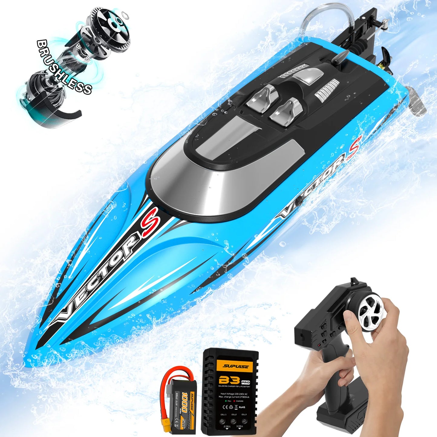 VOLANTEXRC High-Speed RC Racing Boat – 48km/h Brushless 2.4GHz Remote Control, Self-Righting, Lake & Pool Ready (797-4, 1 Battery)