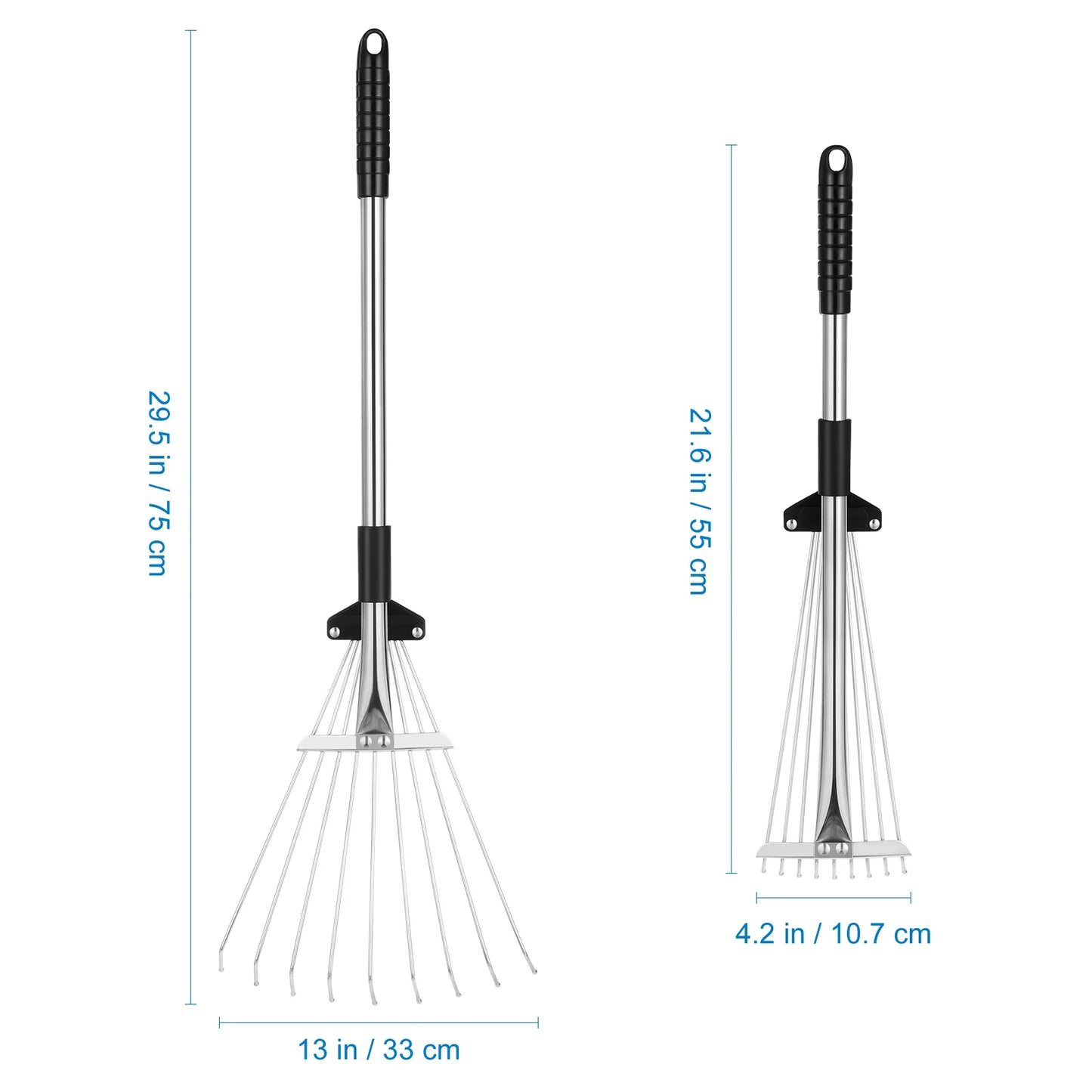 TOYANDONA Telescopic Metal Rake: Adjustable Retractable Gardening Tool for Leaves on Lawn and Yard