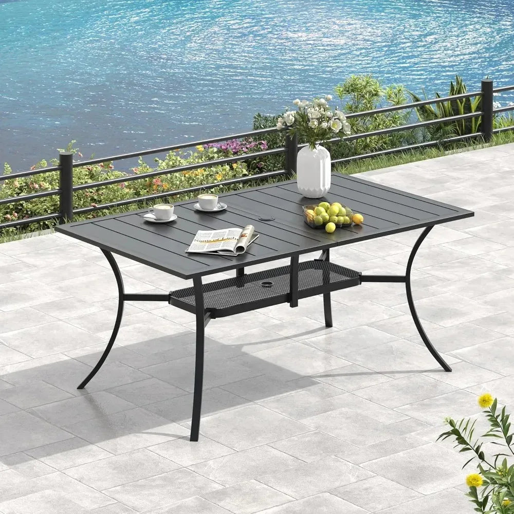 6-Piece Outdoor Patio Dining Set – Swivel Chairs & Rectangular Table with Built-In Storage Shelf