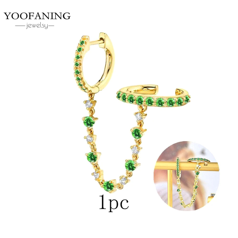 925 Sterling Silver Women's Earrings – Heart-Shaped Green Zircon Flower with Geometric Luxury Design