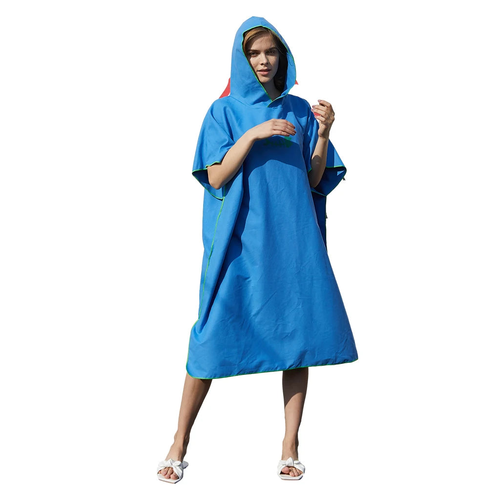 Windproof Microfiber Hooded Bathrobe - Fast-Drying Short Sleeve Robe for Men and Women, Perfect for Beach, Pool, and Seaside