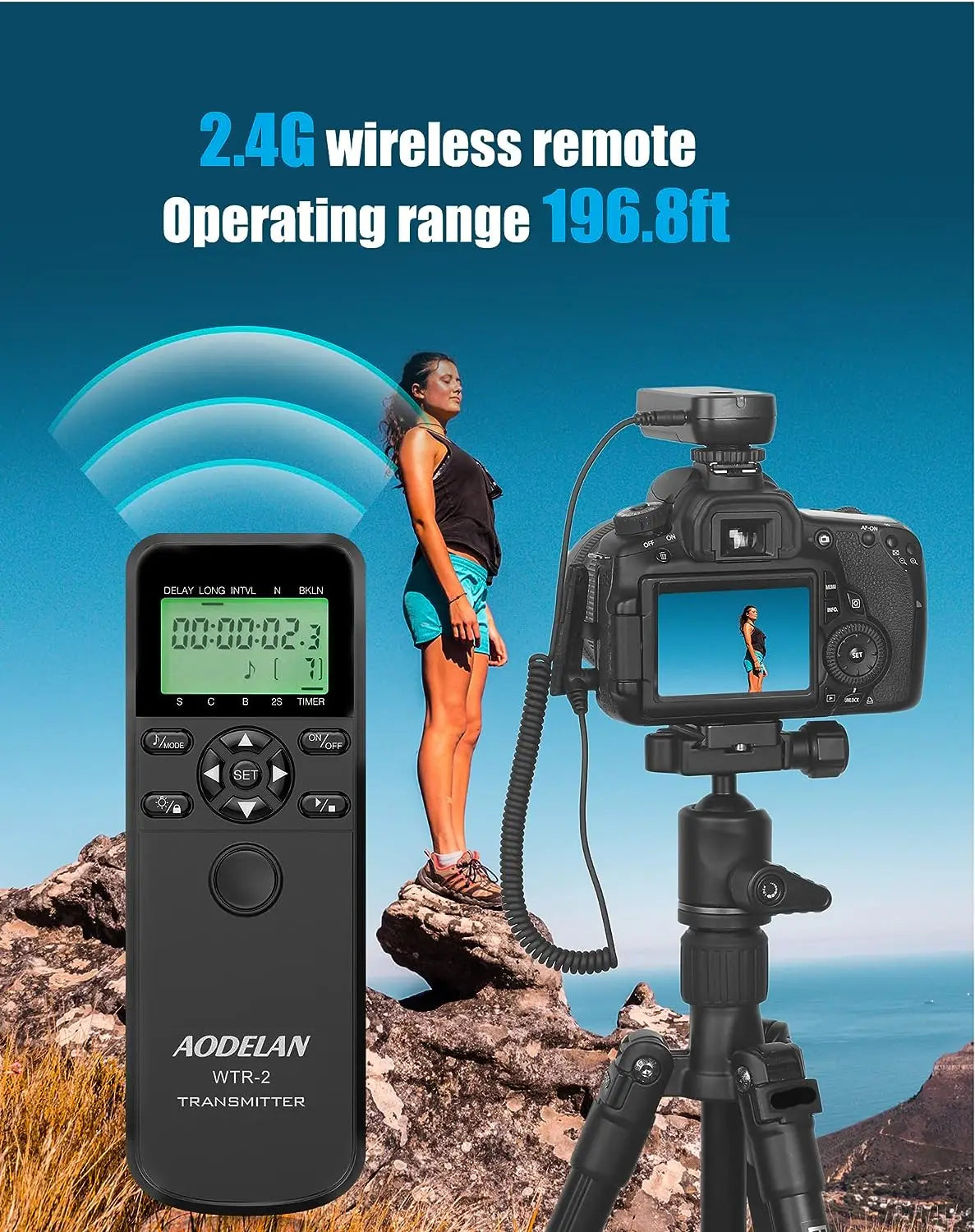 Wireless WTR-2 Camera Timer Shutter Release: Intervalometer Remote Control for Canon, Sony, Nikon - Bulb Mode, Timelapse, Continuous Shooting