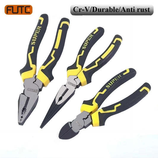 6–8 Inch Cr-V Steel Pliers – Industrial Grade Wire Cutter & Diagonal Nose Hand Tool for Electricians