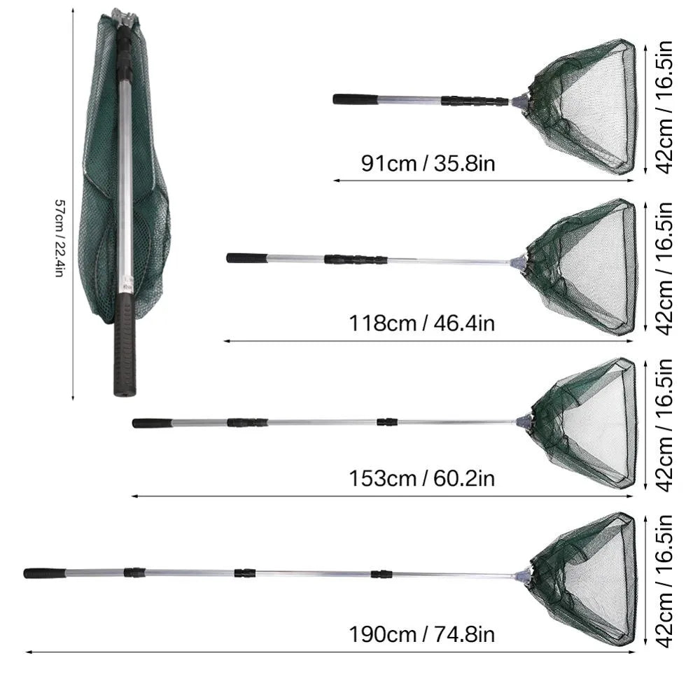 Telescopic Folding Fishing Landing Net - 190CM Aluminum Pole, Collapsible with Long Handle for Bird, Fish, and Aquarium Ponds