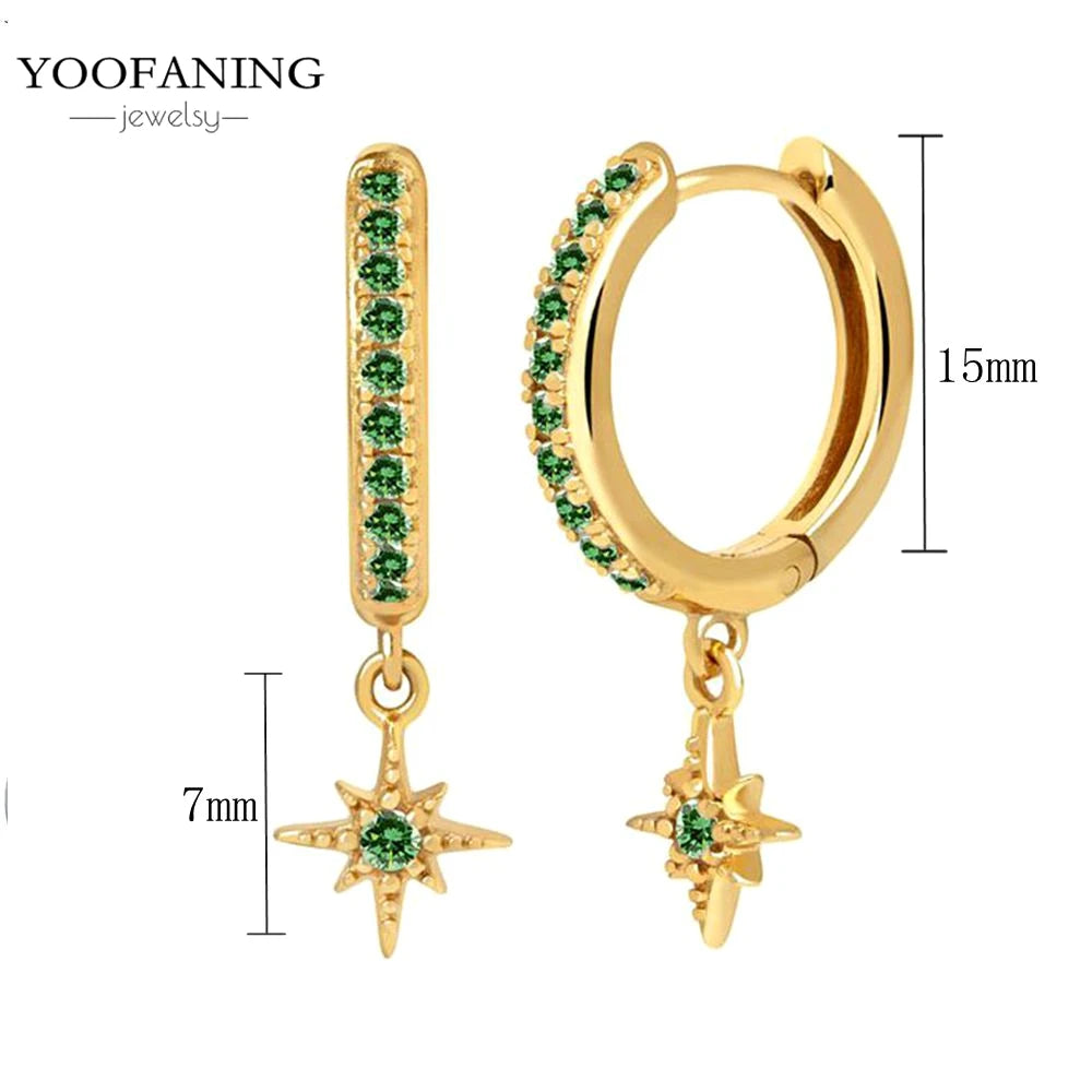925 Sterling Silver Women's Earrings – Heart-Shaped Green Zircon Flower with Geometric Luxury Design
