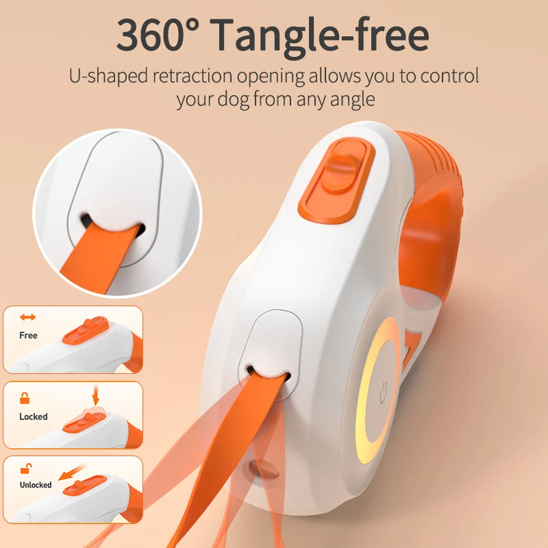 Brighten Your Walks: ROJECO Automatic Retractable Dog Leash with LED Lights